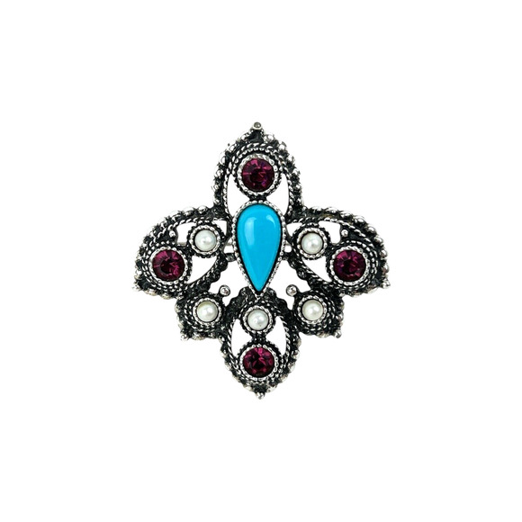 Sarah Coventry Imperial Brooch Pendant Faux Turquoise Purple Stones Silver Tone - Picture 7 of 9
